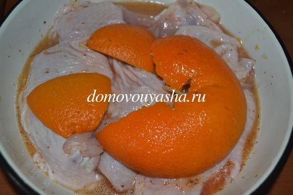 Курица запеченная с апельсинами в духовке