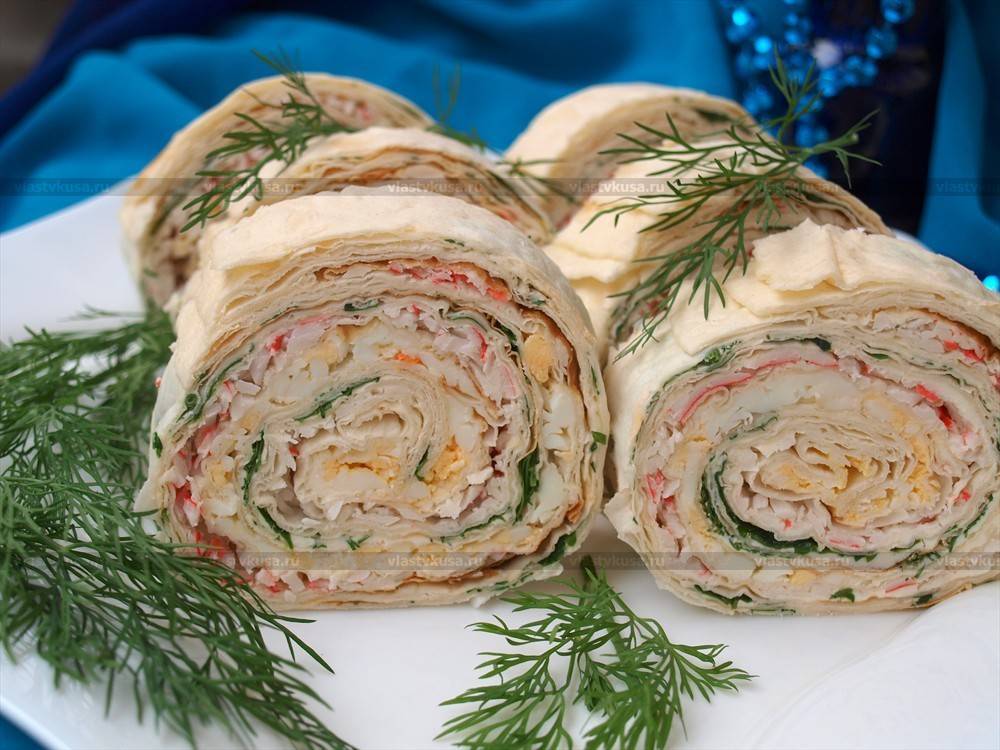 Рулет из лаваша с крабовыми палочками — рецепты вкусных начинок