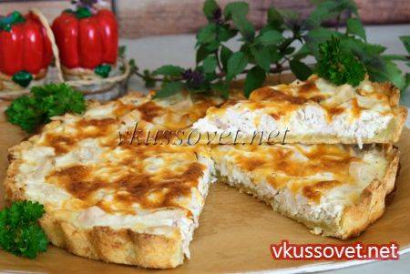 Киш с курицей, грибами и брокколи
