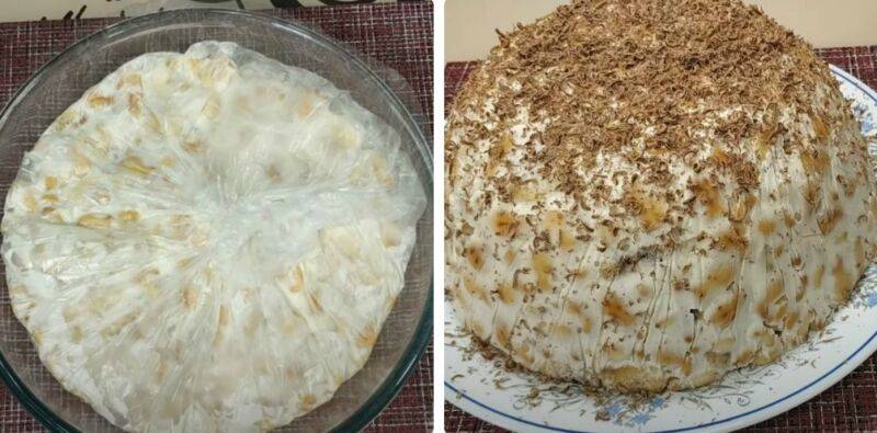 Торт из зефира без выпечки с фруктами, ягодами и орехами