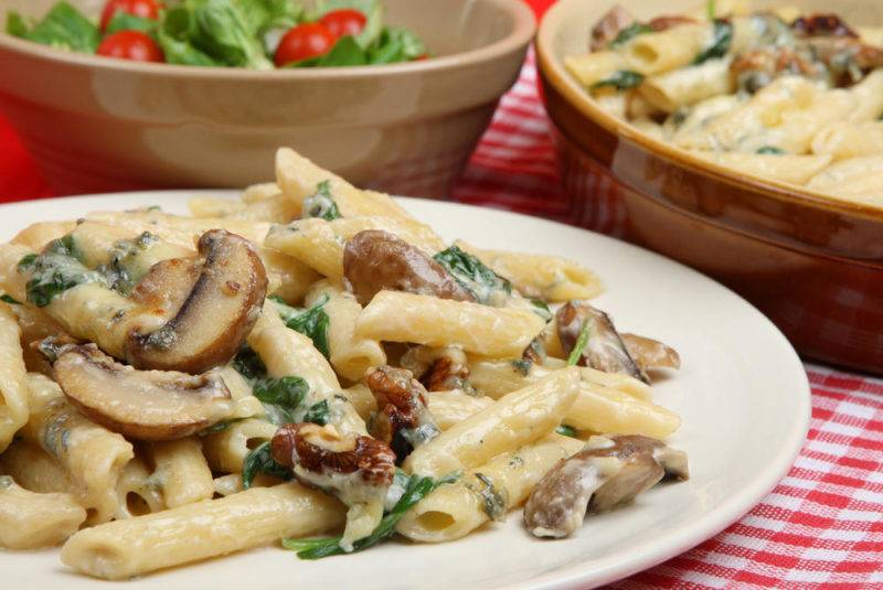 Макароны с мясом и грибами