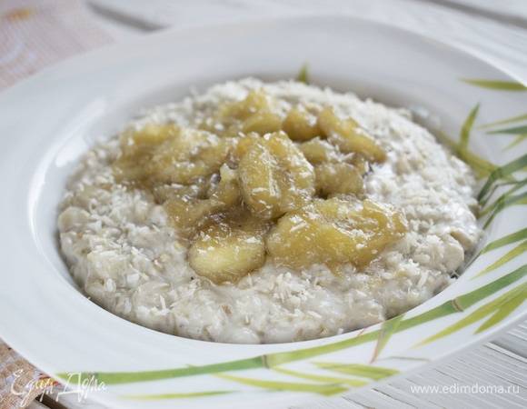 Рисовая каша на кокосовом молоке с карамелизованным бананом
