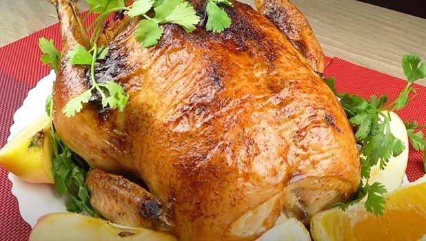Курица запеченная с апельсинами в духовке