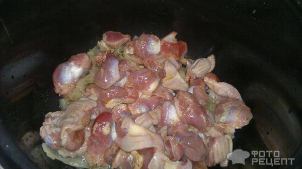 Вкусные тушеные куриные желудки
