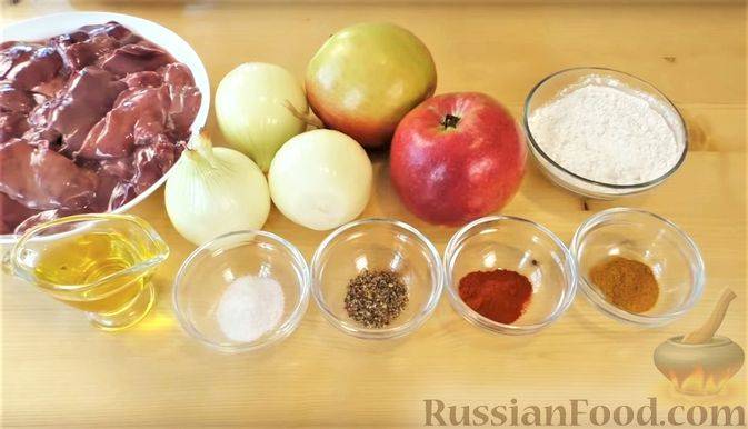 Куриная печень жареная с луком на сковороде